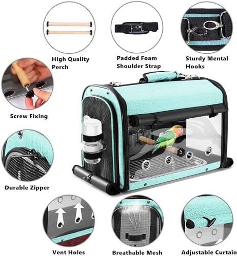 Bird Carrier Bag Bird Travel Cage with Stand, Lightweight Backpack for Parrot, Portable Bird Travel Bag, Pet Transparent Breathable Travel Cage, Green - size: Large-Green