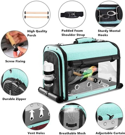 Bird Carrier Bag Bird Travel Cage with Stand, Lightweight Backpack for Parrot, Portable Bird Travel Bag, Pet Transparent Breathable Travel Cage, Green - size: Large-Green