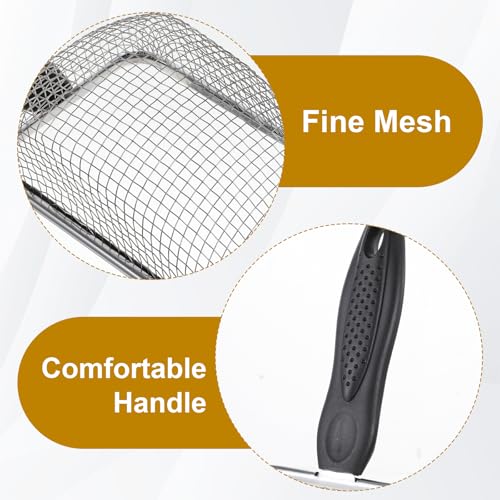 Stainless Steel Mesh Litter Shovel, Fine Mesh Metal Reptile Litter Cleaner Scooper, Black Non-Slip Handle Sifter for Lizard Substrate Reptile Terrarium Sand Waste, 2.8mm Mesh