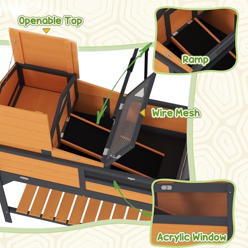 PawHut Tortoise Habitat with Adjustable Lamp Holder, 2 Layer Tortoise Enclosure with Storage Shelf, Removable Main House, Fixed Tray, Openable Lid, Yellow - color: Yellow