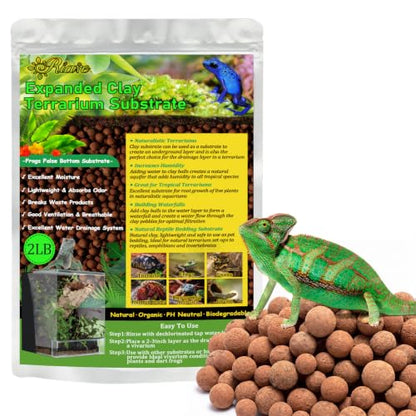 Riare 2LBS Expanded Clay Balls Terrarium Substrate for Reptiles - 100% Organic Lightweight Clay Pebbles Substrate Frogs False Bottom Substrate, Bioactive Terrarium Substrate for Drainage and Moisture - color: 2LB
