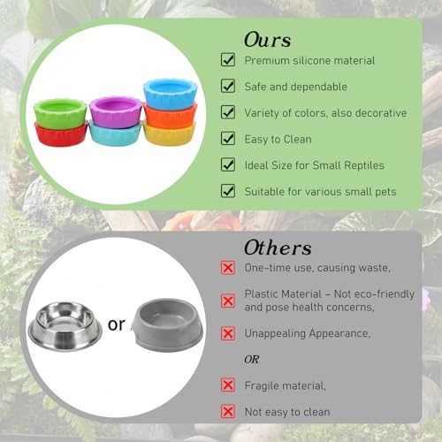 9 PCS Crested Gecko Food and Water Bowl Reusable Small Reptile Feeding Dish Gecko Tank Accessories for Hermit Crab Tarantula Isopods Lizard Easy Clean Silicone 7 Colors Includes Spoon