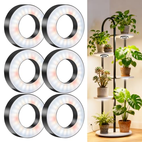 Wiaxulay Ceiling Grow Lights for Indoor Plants, 288 LED Full Spectrum 3.5in Halo Plant Grow Light, 12/3A Under Cabinet Grow Lamp with Auto Timer 6/12/16 Hrs, 3 Lighting Mode, 5 Brightness, Six Head - size: 3.5in-Six Head