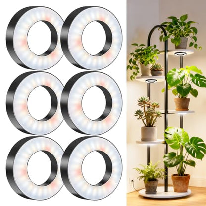 Wiaxulay Ceiling Grow Lights for Indoor Plants, 288 LED Full Spectrum 3.5in Halo Plant Grow Light, 12/3A Under Cabinet Grow Lamp with Auto Timer 6/12/16 Hrs, 3 Lighting Mode, 5 Brightness, Six Head - size: 3.5in-Six Head