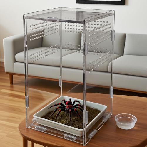Acrylic Jumping Spider Enclosure,Reptile Enclosure,Bug Habitat, for Small Tree Dwelling Reptiles,Arboreal Tarantula Enclosure, Spider Terrarium Kit,Plastic Terrarium(4.7" X 4.7" X 8") - color: A3