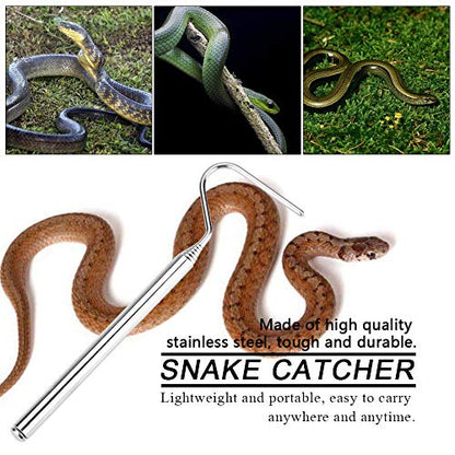 Asixxsix Reptile Catcher, Stainless Steel Reptile Capture Hook, Tough and for Moving Small Snakes Pet Shop Reptile Collecting Wild Snakes