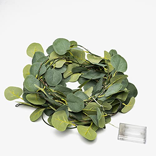 32FT | 100 LED Artificial Eucalyptus Leaf Garland String Lights, Battery Operated Artificial Vine Fairy String Lights for Wedding Home Bedroom Birthday Garden Party Decor - color: 32ft Eucalyptus Leaf Garland