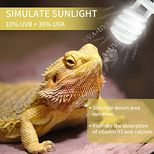 LUCKY HERP 2 Pack UVA UVB Reptile Light, 23W 10.0 UVB Bulb for Desert Reptiles, Compact Fluorescent Terrarium Lamp, Reptile UVB Bulb for Bearded Dragon, Lizard, Tortoise - size: 23&10.0
