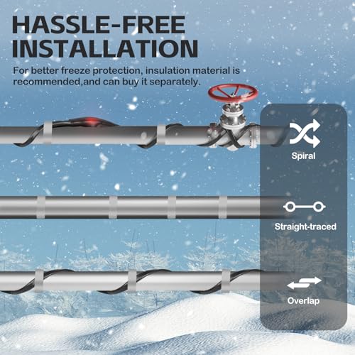 120FT（3FT-200FT）Pipe Heating Cable for Pipe Freeze Protection, Heat Cable for Water Pipes(Metal and Plastic), Pipe Heat Tape Keeps Water Flowing at -40°F 5w/ft, 120V - size: 120FT