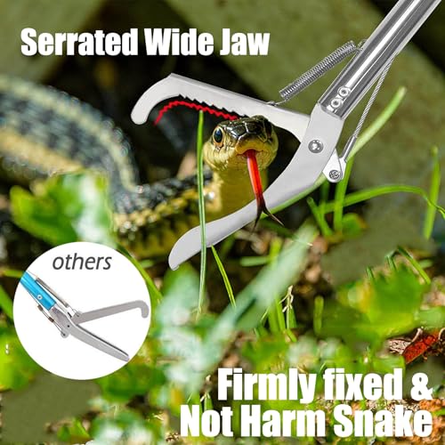 IC ICLOVER 47 Inch Extra Heavy Duty Snake Tongs, Standard Reptile Snake Grabber Catcher Tool, Professional Reptile Grabber Rattle Snake Catching Wide Jaw Handling Tool, with Locking - Stainless Steel