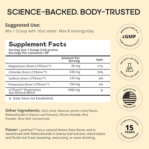 LyteLine Electrolytes Powder - Sea Minerals - Lemon-Lime Hydration Supplement - 90 Servings - Non-GMO, No Calories, No Sugar - Delicious Keto Replenishment Drink Mix - Perfect for Exercising