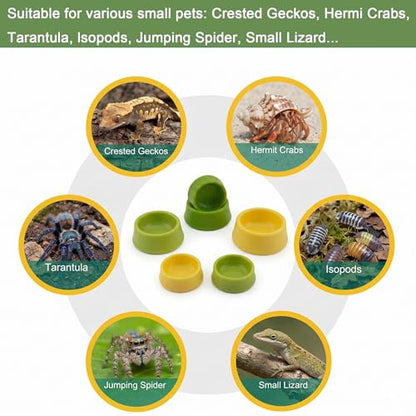 Reptile Food Dish and Water Bowl for Leopard Gecko, Crested Gecko Food Dish, Shallow Dish for Tarantula, Hermit Crab, and Small Pets - Bearded Dragon Tank Accessories