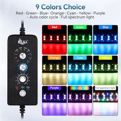 AQQA Submersible LED Aquarium Light, 24/7 Mode Full Spectrum Fish Tank Light, 4 Rows Beads with 9 Colors Choice, IP68 Waterproof Aquarium Plant Light, Adjustable Brightness Timer, 7 Adjustable Angle - size: 23.03In ( For 23.62''-42.91'' Length Fish Tank)