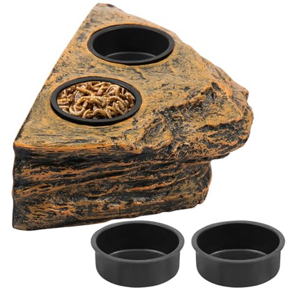 Reptile Feeding Ledge, Magnetic Crested Gecko Feeding Ledge,Plastic Reptile Food Water Dish,Removable Double Bowl Gecko Feeder Ledge with 4Pcs Cups Crested Gecko Feeding Bowls for Lizard Crested Gecko