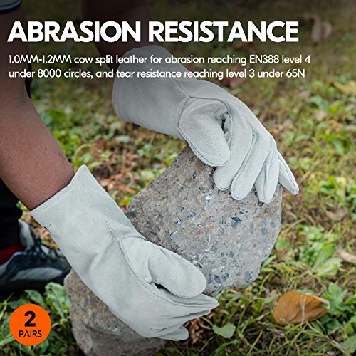 Vgo... 13.5 Inches Welding Gloves Heat/Fire Resistant Leather For Mig,Tig,Wood Stove,Animal handling,Forge,BBQ,Grill for Mens Womens(2 Pairs,White,CB6501)