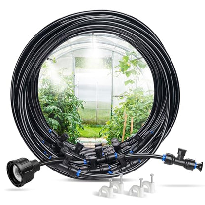 HOMENOTE Misting Cooling System, 65FT Pre-Assembled Misting Kit, 18 Rust-Proof Nozzles, 3/4" Adapter, Outdoor Mister for Patio Cooling, Greenhouse, Pet & Chicken Coop - size: 65FT / 20M