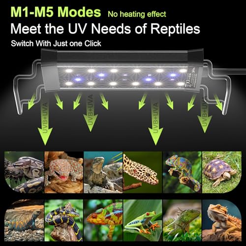 12W LED UVB Light for Reptiles Terrarium Light Extendable Reptile Tank Light with Controller ＆Dimming and 5 UVI Modes Full Spectrum Brilliant White Blue Red Lights for Bearded Dragon, Gecko - size: 12W-14IN