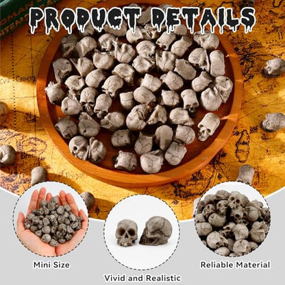 24 PCS Mini Skull Heads, Miniature Skeleton Heads Figurines, Tiny Resin Skulls for Crafts Halloween Party Micro Landscape Cake Topper Plants Outdoor Decoration