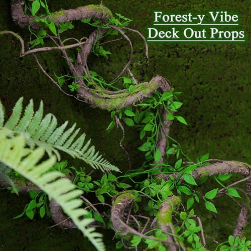 71" Bendable Tree Branch Halloween Jungle Vine Hanging Moss Garland Reptile | Artificial Posable Greenery Branches Faux Tree Twigs Ivy Leaves for Climb Outdoor Canopy Wedding Wall Porch Mantel Decoration