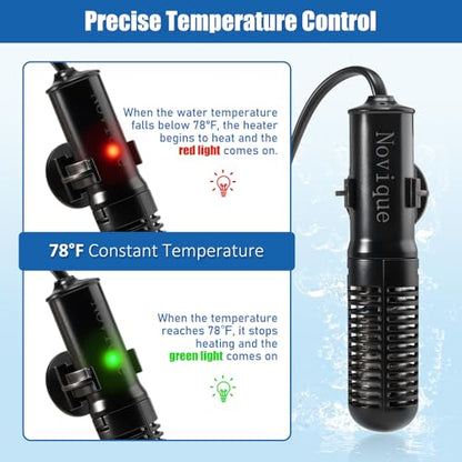 25W Mini Aquarium Heater Submersible Constant Temperature Fish Tank Betta Heater Free Thermometer Sticker Suitable for 1-6 Gallons Saltwater and Freshwater Tanks