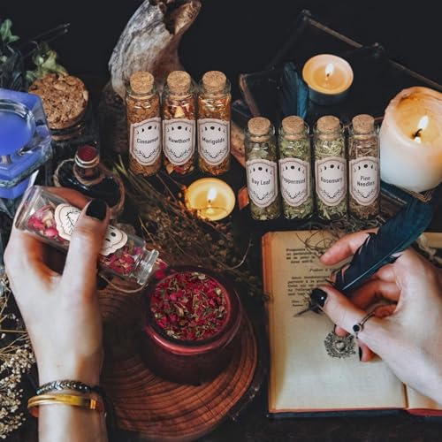 30 Pack Witchcraft Supplies Herbs, Dried Herbs and Flowers Bottles Kit for Witch Beginner, Wiccan, Wicca Altar Supplies, Magic Spell, Candle and Soap Making, with Witchy Spoon, Bell and More - style: 30 Herbal Jars