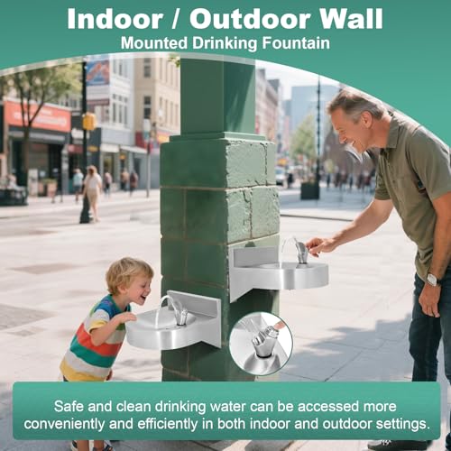Water Drinking Fountain Wall Mounted for Schools, Gyms, Parks & More | Compact & Space-Saving Design,One-Click Water Output, Stainless Steel Commercial Hydration Station for Indoor & Outdoor