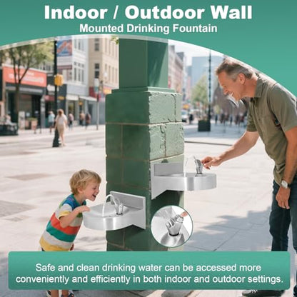 Water Drinking Fountain Wall Mounted for Schools, Gyms, Parks & More | Compact & Space-Saving Design,One-Click Water Output, Stainless Steel Commercial Hydration Station for Indoor & Outdoor