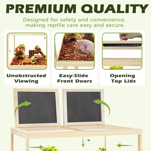 PROLEE Bearded Dragon Tank with Leg Stand 81 Gallons, Wooden Lizard Tank,Reptile Tank with Metal Mesh Roof Door, Acrylic Panel Snake Tank with Lock Design (Oak, 48"x20"x20") - color: Oak, size: 48"x20"x20"