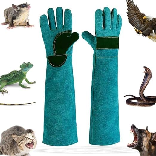 Animal Handing Gloves Bite Proof,Leather Welding Gloves,Multipurpose Puncture Proof Glove for Dog,Cat,Reptile,Snake - color: Blue+black, size: 23.6 inches