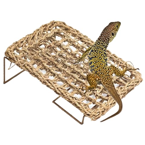Bearded Dragon Hammock & Reptile Bed - Adjustable Basking Platform with Metal Legs, Tank Accessories for Lizard, Gecko, Snake, Hermit Crab Habitat (Nature, Rectangle)