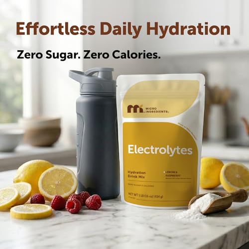 Micro Ingredients Electrolytes Powder, 1lbs(69 Servings) | Sugar Free | Lemon Raspberry Flavor | High Potassium (1,000mg) + Coconut Water & Real Lemon Juice | Keto Friendly, Non-GMO - size: 16 Ounce (Pack of 1)