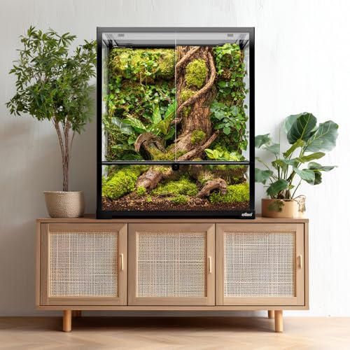 18" x 18" x 24" Glass Reptile Terrarium, Knock-Down Rainforest Reptile Habitat Tank with Front Opening Doors & Top Screen Ventilation, 30 Gallon Vertical Terrarium