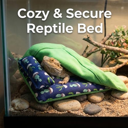 2-Piece Set with Blue and Green Quilt and Yellow Pineapple Medium Single Pack, Bearded Dragon Bed, Bearded Dragon Hammock,Canvas Material for Reptile Habitat Accessories and Lizard Comfort
