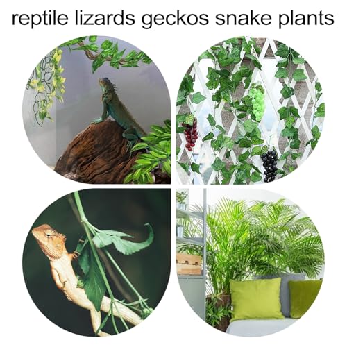 PRETYZOOM 3pcs Reptile Plants Leaf Decoration Set with Suction Cups, Green Artificial Vines for Gecko Snake Terrarium Habitat, 12-inch and 30cm Sizes, Reptile Pet Tank Accessories