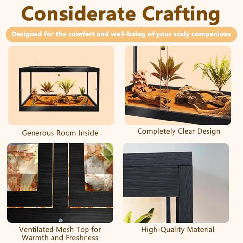PROLEE Bearded Dragon Tank,30 Gallon Reptile Tank with Meatl Mesh Roof and Front Sliding Door, Lizard Tank,Spacious Reptile Enclosure for Snakes,Lguanas, Chameleons