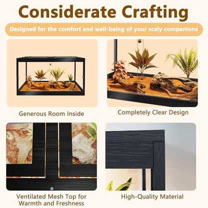 PROLEE Bearded Dragon Tank,30 Gallon Reptile Tank with Meatl Mesh Roof and Front Sliding Door, Lizard Tank,Spacious Reptile Enclosure for Snakes,Lguanas, Chameleons