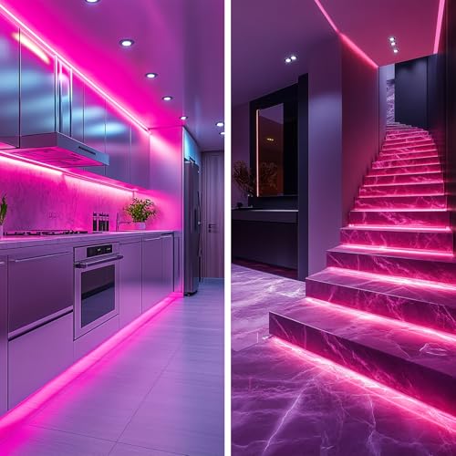 LED Strip Lights 24V COB Pink 16.4ft (No Power Supply) | Super Bright, Dotless High Density 14W/m, 8mm Width Cuttable Flexible, Home DIY Commercial Decoration - color: Pink (Only LED Strip)