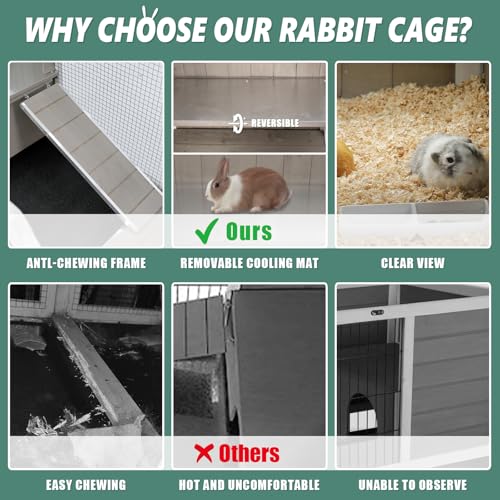 Gowoodhut Indoor Rabbit Hutch - 36''L Outdoor Wooden Bunny Hutch with Wheels Rabbit Cage Guinea Pig Cages Removable Pull Out Tray, Ramp, Hideout, Small Animals Pet House Hamster Ferret for Bunny Cage - size: 36.0"L x 21.0"W x 21.7"H