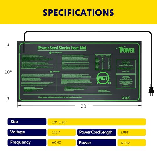 iPower Durable Seedling Heat Mat Warm 10" x 20" - 2 Pack Hydroponic Heating Pad Waterproof and A Digital Thermometer for Seed Starting Greenhouse and Germination - size: 10" x 20", style: Heat Mat*2+Thermometer*1