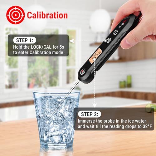 TempPro Digital Instant Read Meat Thermometer for Grilling Waterproof Kitchen Food Thermometer with Calibration Backlight Baking Bread Candy Thermometer Cooking Tools Utensils (Previously ThermoPro) - color: Pitch black