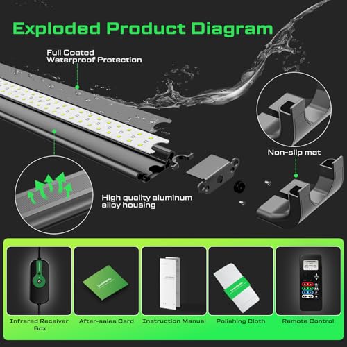 LED Aquarium Light with Remote, IP67 Waterproof Freshwater Planted Grow Light, Full Spectrum Fish Tank Light with Timer, Dimmable RGB+W, Upgrade Appearance, High Performance (48-57inch) - size: 48-57inch