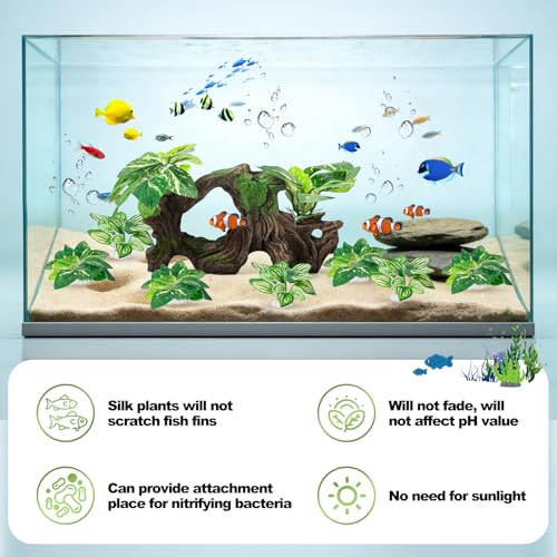 8 Pcs Driftwood Cave Aquarium Decor Decor Silk Aquarium Plants Leaves are Soft and Safe for Aquarium Decoration and Fish Tank Decoration