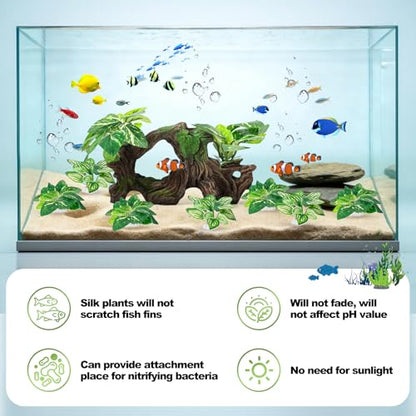 8 Pcs Driftwood Cave Aquarium Decor Decor Silk Aquarium Plants Leaves are Soft and Safe for Aquarium Decoration and Fish Tank Decoration