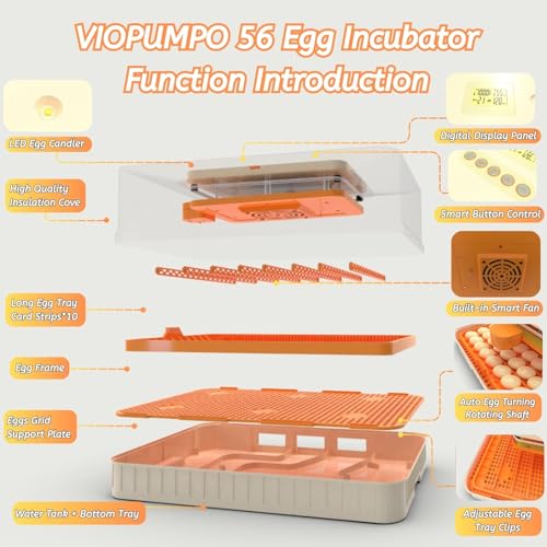 Egg Incubator for Hatching 56-154 Chicken/Quail/Turkey Eggs, 360° View Poultry Incubators with Automatic Egg Turning/Humidity Control&Alarm/Auto Water Adding/Adjustable Tray, for Beginner/Farm/Home