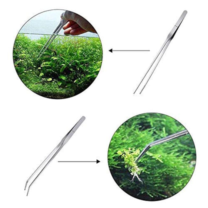 Feeding Tongs 2pcs Stainless Steel Aquarium Long Tweezers 27cm/10.6 inches Straight Curved Tweezers for Fish Tank Aquatic Plants Reptile Lizard Gecko Snake Spider Bird