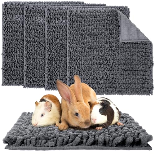 Amylove 4 Pcs Guinea Pig Cage Liner 12 x 12 Inch Washable Shaggy Chenille Pee Pads Pet Dog Cat Bedding Training Mat Reusable for Small Animals Puppy Bunny Hamster Chinchilla - color: Dark Gray, size: 12 x 12 Inch, style: Shaggy Chenille