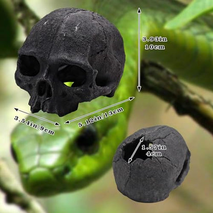 Oooct Resin Skull Sculpture, Black, Reptile Hideout for Fish, Bearded Dragon, Ball Python, Leopard Gecko, 4.7 x 3.5 x 3.7 Inch - color: Black, size: Simulated Human Skull