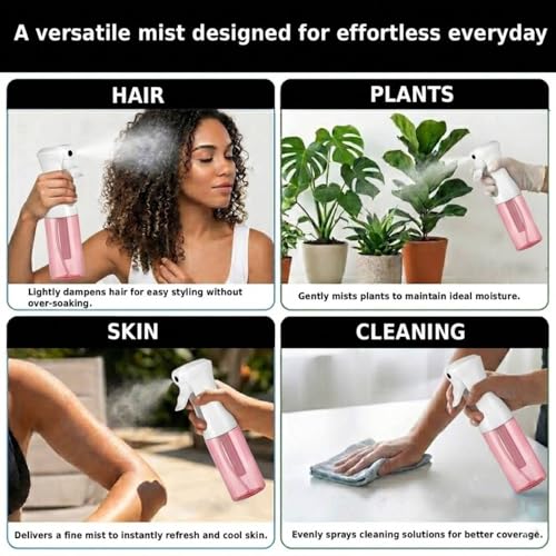 VIGOR PATH Continuous Spray Bottle 200ml/6.7oz Pink - Fine Mist, Leak-Proof, Refillable Hair & Cleaning Sprayer - color: PINK