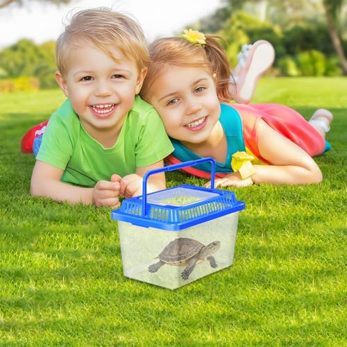 Toddmomy Portable Turtle Carrier Tank with Lid, Small Plastic Reptile Aquarium Box for Home Use and Travel, Sturdy Mini Fish Tank for Aquatic Turtles and Small Pets