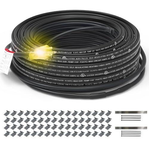 HEATIT PLSR1 100-feet 120V Industrial and commercial grade Self Regulating Heating Cable long term use design, heavy duty, Wet or Dry, Cold lead 10ft, 12YR Warranty - color: 100 Feet-10, style: 120V